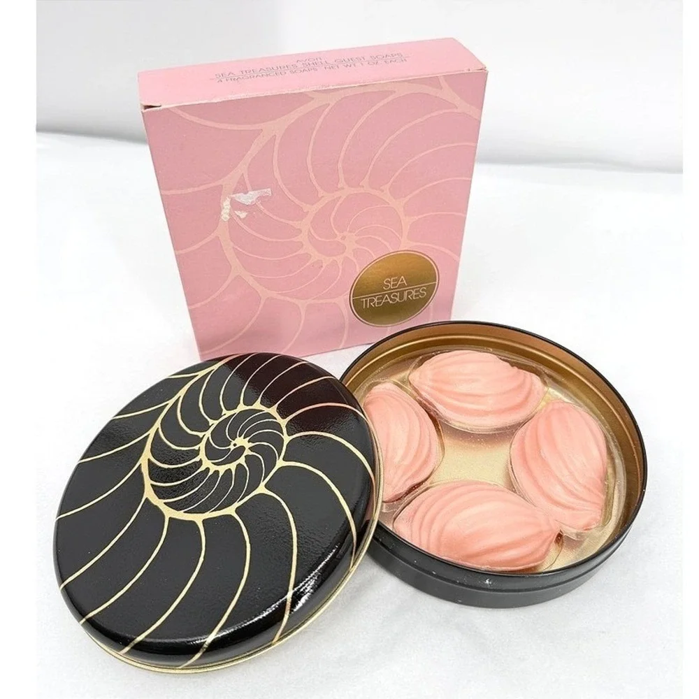 Avon Sea Treasures Shell Guest Soaps Vintage Pink Nautical Decor 4oz NOS in Tin